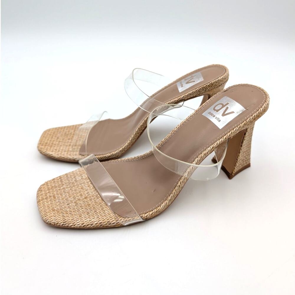 DV by Dolce Vita Yorke Block Heel Sandal Open Toe Women's Clear Size US7 EU37.5